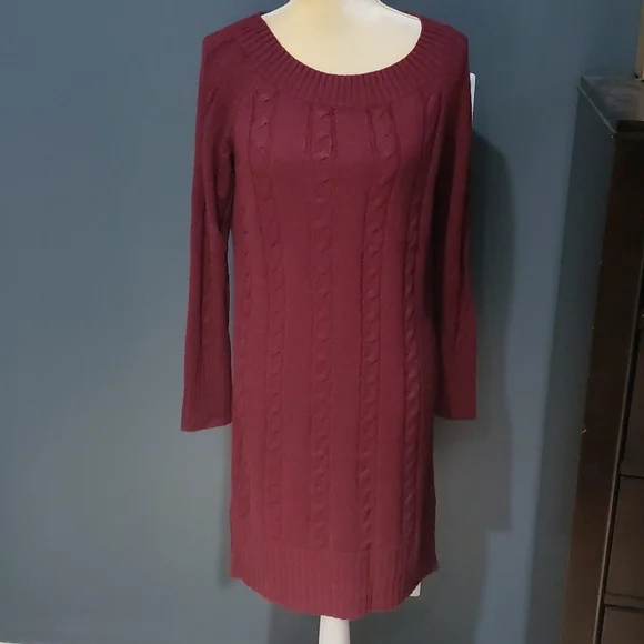 a.n.a | Dresses | Ana Cranberry Cableknit Tunic Sweater Dress Size S |  Poshmark